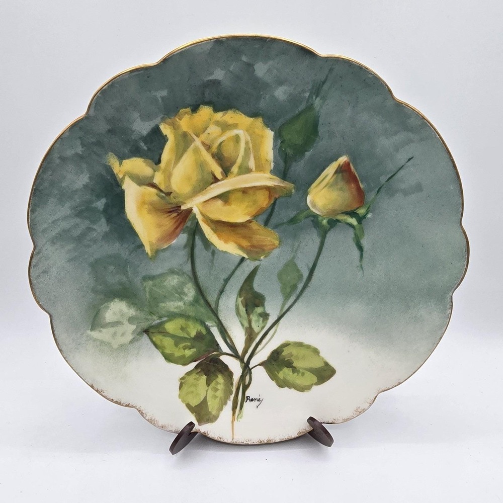 Limoges LDBC Flambeau Antique Handpainted Artist Signed Yellow‎ Floral Plate
